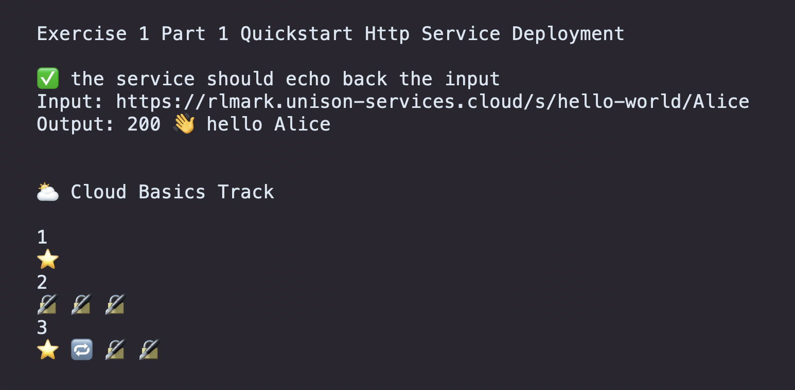 The UCM console after a passing solution has been submitted. Displaying the passing test and some info about the learning track.